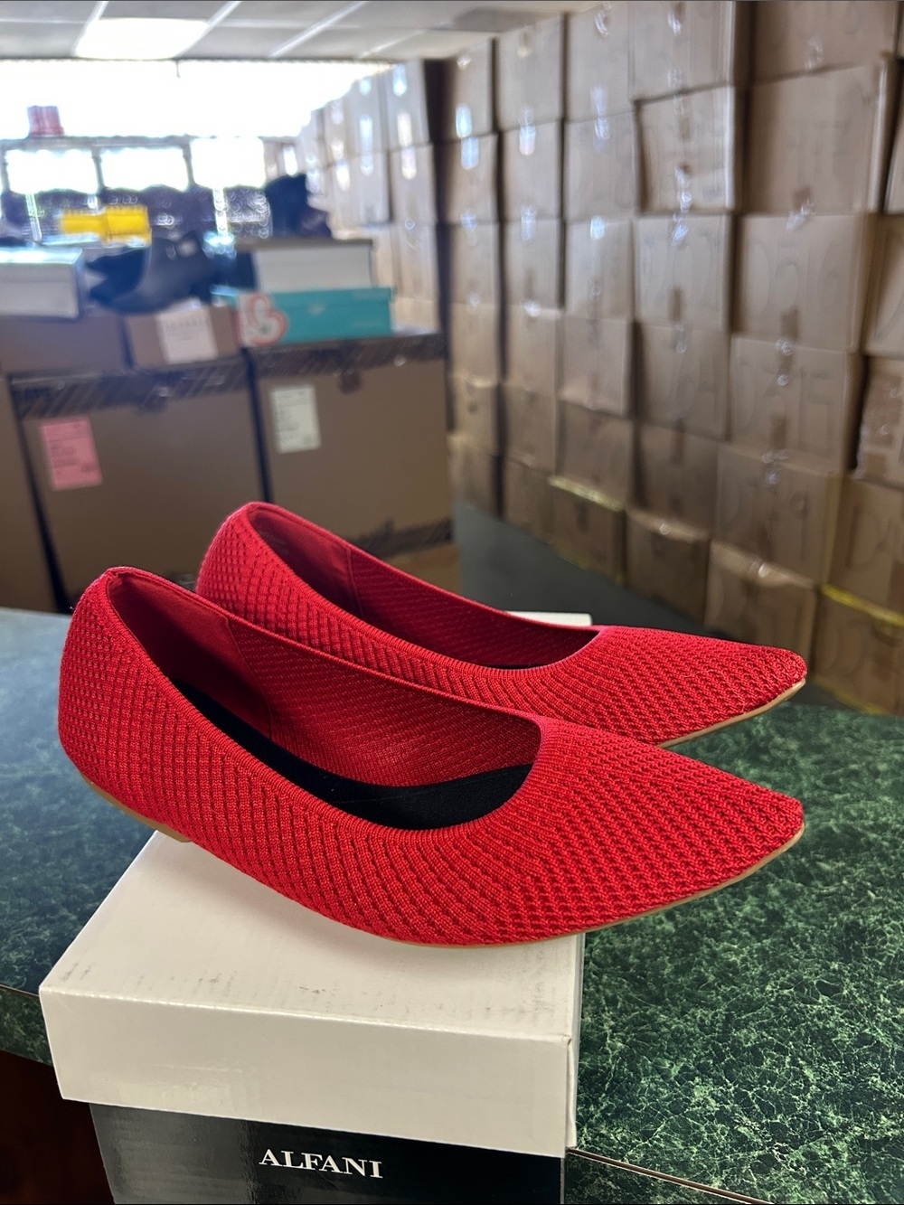 Alfani Red Knit Pointed-Toe Slip-On Flats